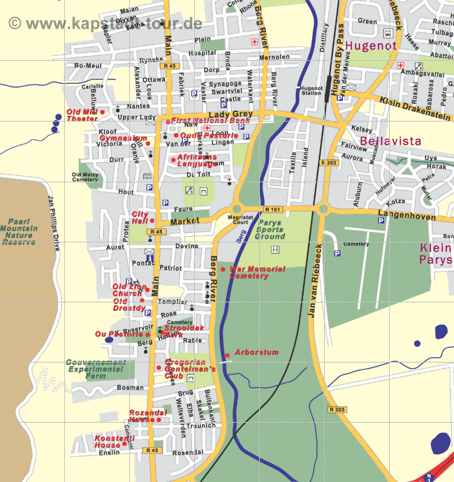 Stadplan der Innenstadt von Paarl