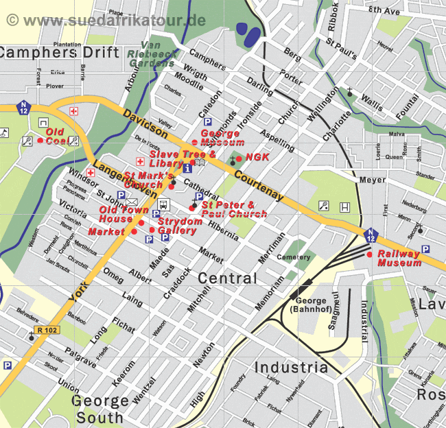 Der Stadtplan der Innenstadt von George an der Garden Route in Sdafrika