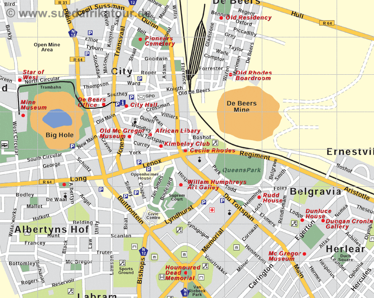 Innen-Stadtplan von Kimberley im North Cape / Sdafrika