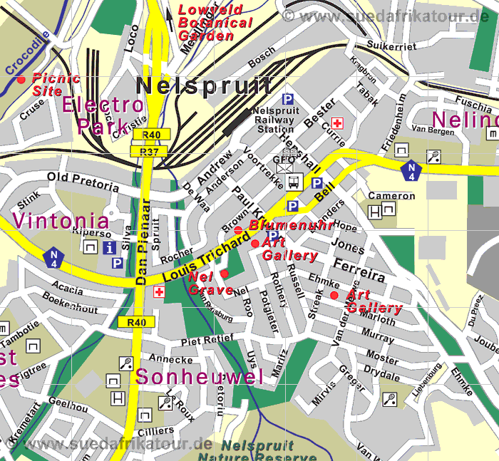 Stadtplan von Nelspruit in der Provinz Mpumalanga in Sdafrika