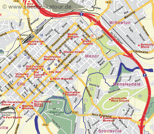 Stadtplan von Pietermaritzburg in KwaZulu Natal / Sdafrika