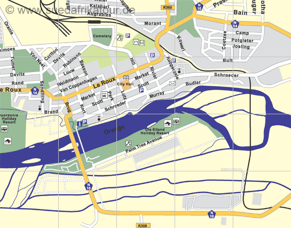 Stadtplan der Innestadt von Upington im North Cape / South Africa