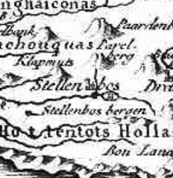 Ungenaue Karte mit der Nennung von Stellenbosch um ca. 1720 (Quelle: Isaak Tirion)